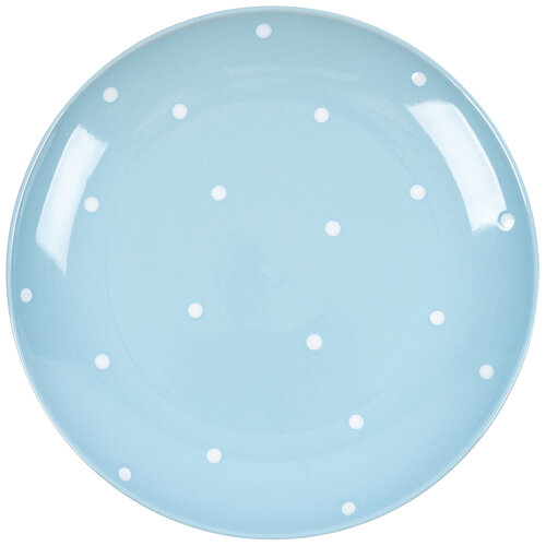Farfurie ceramică întinsă cu buline,albastru deschis
