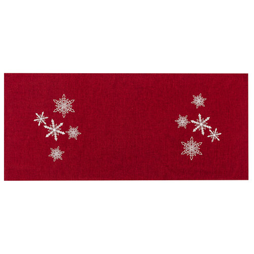 Vianočný obrus Vločky červená, 40 x 90 cm