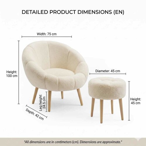 Kreslo s taburetom Chair &amp; Pouf Cream