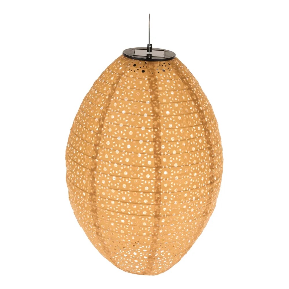 Textilný lampáš so solárnym LED svetlom, 25 cm,oranžový