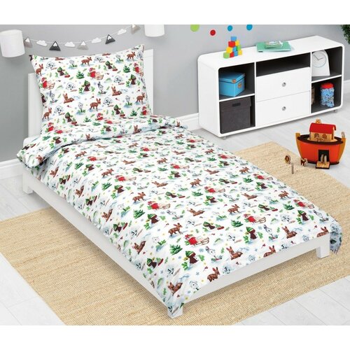 Bellatex Świąteczna pościel bawełniana Zwierzątka w lesie, 140 x 200 cm, 70 x 90 cm