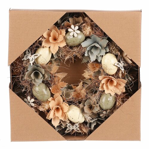 Velikonočni venec z jajčki, cvetovi in metulji,pr. 30 cm