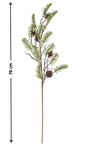 Winterzweig mit Raureif und Tannenzapfen, 71 cm