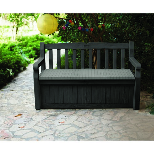 Cutie de depozitare pentru grădină cu bancă Keter Eden gri, 265 l, 140 x 60 x 84 cm
