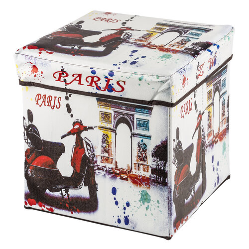 Taburet-cutie de depozitare cu imprimeu motocicletă Paris