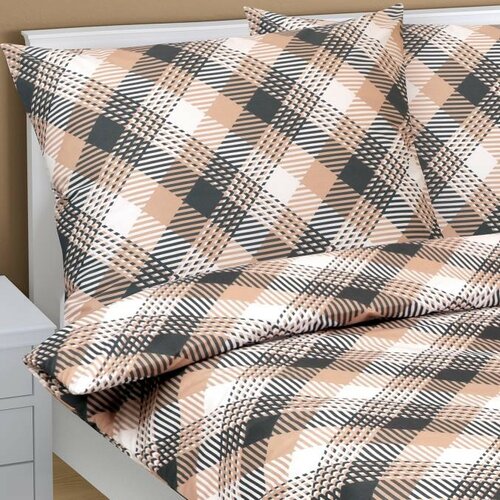 Bellatex Бавовняна постільна білизна Клітинка сірий, бежевий, 140 x 220 см, 70 x 90 см
