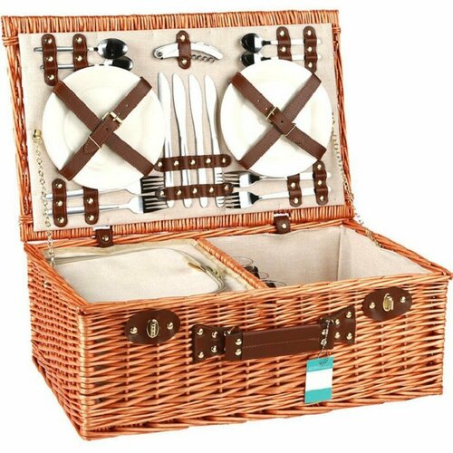 Coș de picnic pentru 4 persoane maro, 54 x 34 x 20 cm