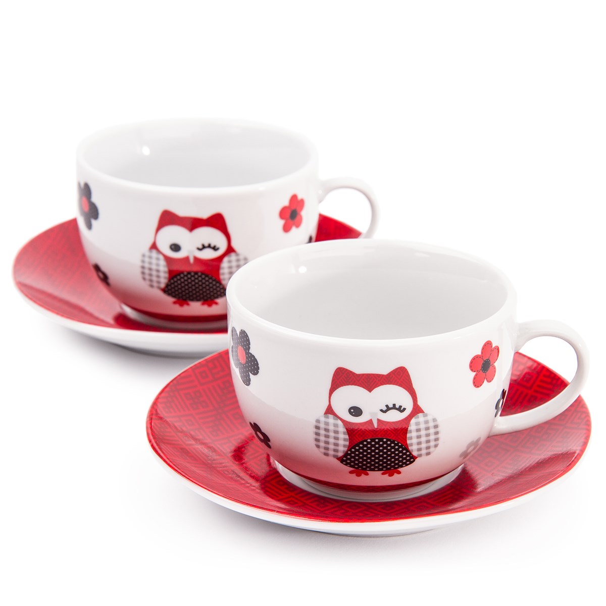 Šálek s podšálkem Červená sova, 2 ks, 250 ml, porcelán
