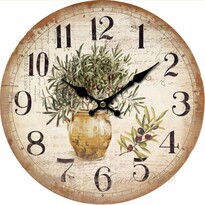 Drewniany zegar ścienny Vintage olives, śr. 34 cm