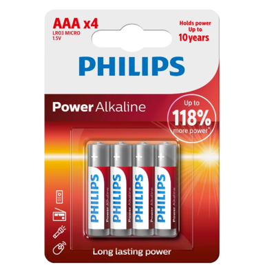 Philips AAA 1,5 V Power Alkaline elemek, 4 db