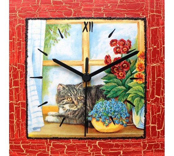 Nástěnné hodiny kočka v okně
