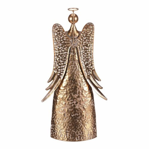 Świąteczna metalowa dekoracja Anioł 42 cm z sercem, złoty