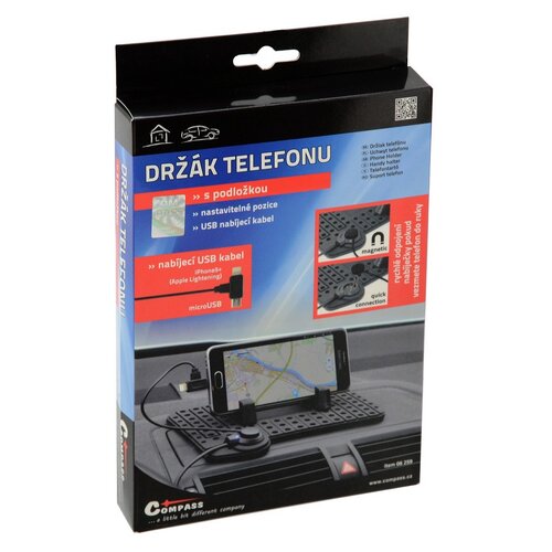 Suport pentru telefon Compass cu tampon și cablumicro USB, negru