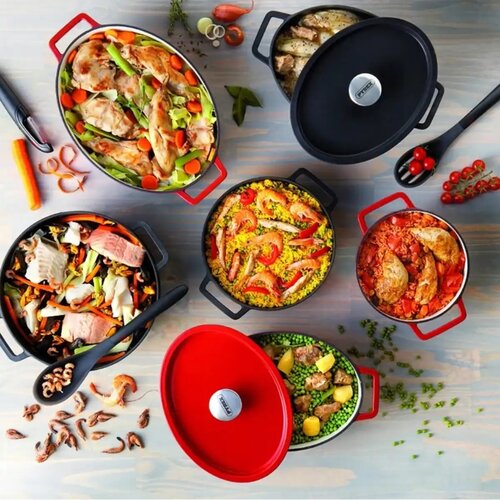 Pyrex Litinový kastrol s poklicí 6 l, 33 x 25 cm, červená