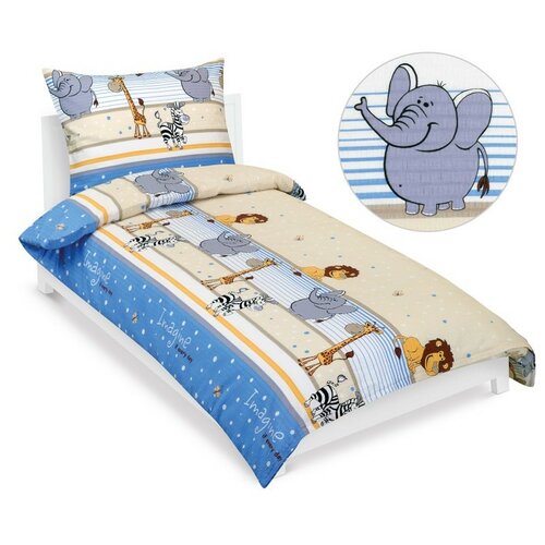 Bellatex Otroška krep posteljnina Safari modra, 140 x 200, 70 x 90 cm
