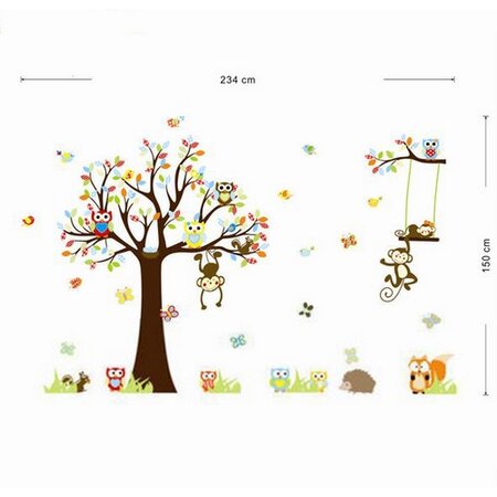 Stickere decorative Copacul din poveste bufnițele  și maimuțele