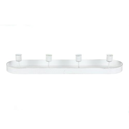 Kovový svietnik na 4 kónické sviečky, ovál, biela, 43 x 10 x 6 cm