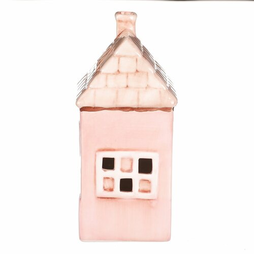 Kerámia házikó LED-del, 12 x 9 x 18 cm, tavasz,rózsaszín