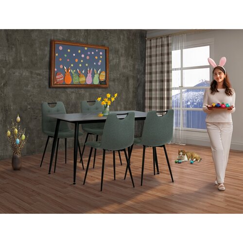 Set de masă cu farfurie ceramică și 4 scaune,verde