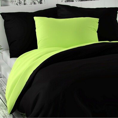 Lenjerie de pat din satin, Luxury Collection, 2 pe rsoane, negru/verde des., 200 x 200 cm,