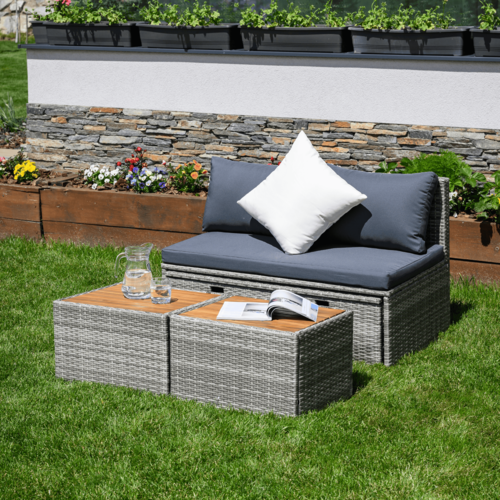 Garten-Rattanset DEBRA, grau/natur/cremefarben