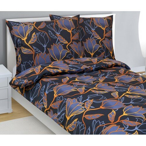Bellatex Pościel bawełniana Kwiat ciemnoniebieski,140 x 200 cm, 70 x 90 cm