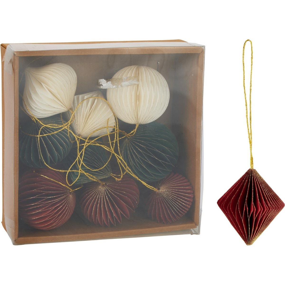 Ornaments 9 db-os karácsonyi díszkészlet, piros-zöld-fehér, 6 cm, honeycomb