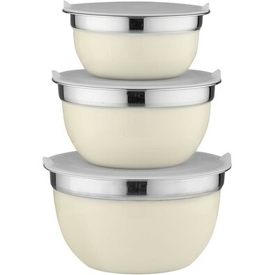 Florina Set mit 3 Edelstahlschüsseln mit Deckel, cremefarben