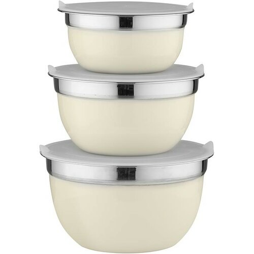 Florina Set de 3 boluri din oțel inoxidabil cucapace, crem