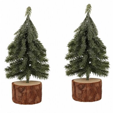 Decorațiune de Crăciun Copac pe butuc, 19 cm, SETDE 2 BUCĂȚI