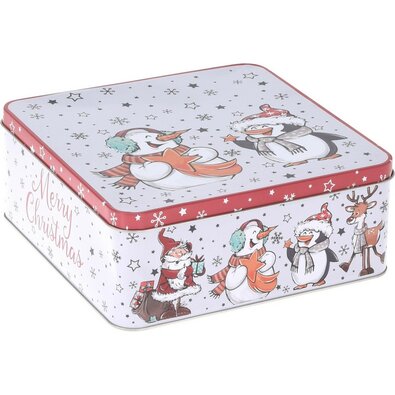 Plechová dóza na cukrovinky Snehuliak, hranatá