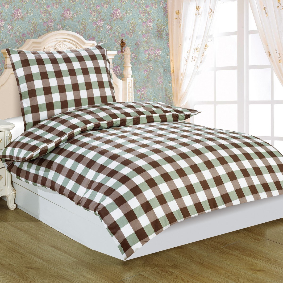 JAHU Obliečky Dallas Kocka kávová mikrosatén, 140 x 200 cm, 70 x 90 cm