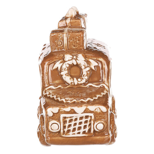 Weihnachtsdekoration: Lebkuchen-Auto mit LED-Beleuchtung, Keramik, 13 cm