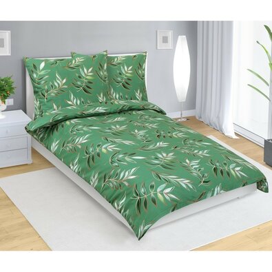 Lenjerie de pat din bumbac List verde, 140 x 200cm, 70 x 90 cm