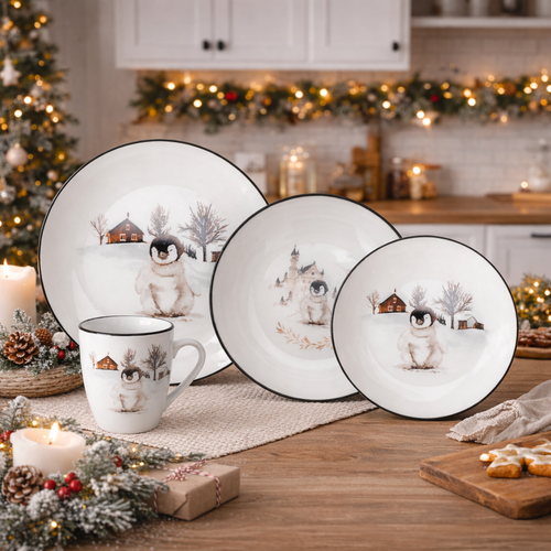 Porcelánový dezertní talíř Winter Penguin, 19 x 2 cm