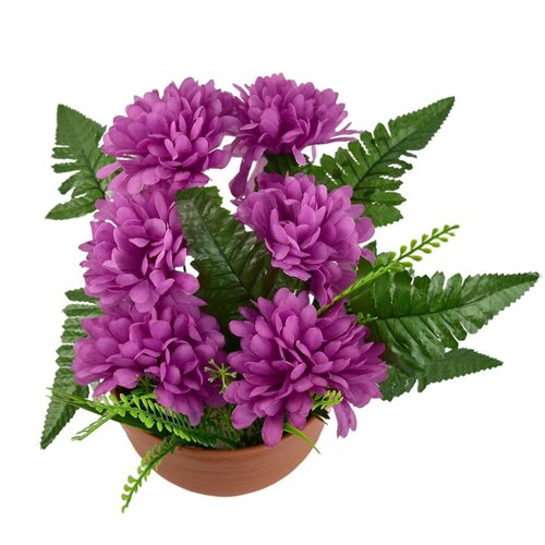 Dušičková dekorace Fialové chryzantémy v květináči, 23 x 22 cm
