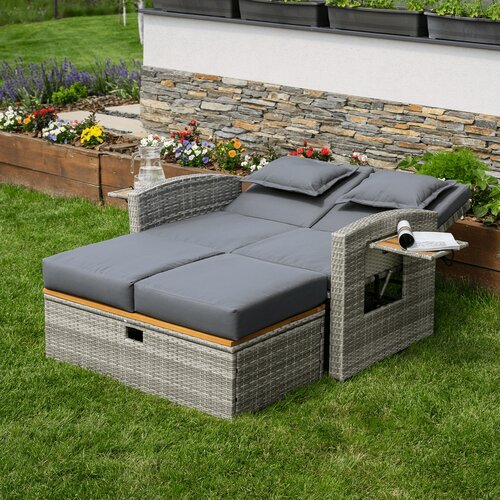 Ogrodowa sofa rattanowa MALORY, szara/naturalna