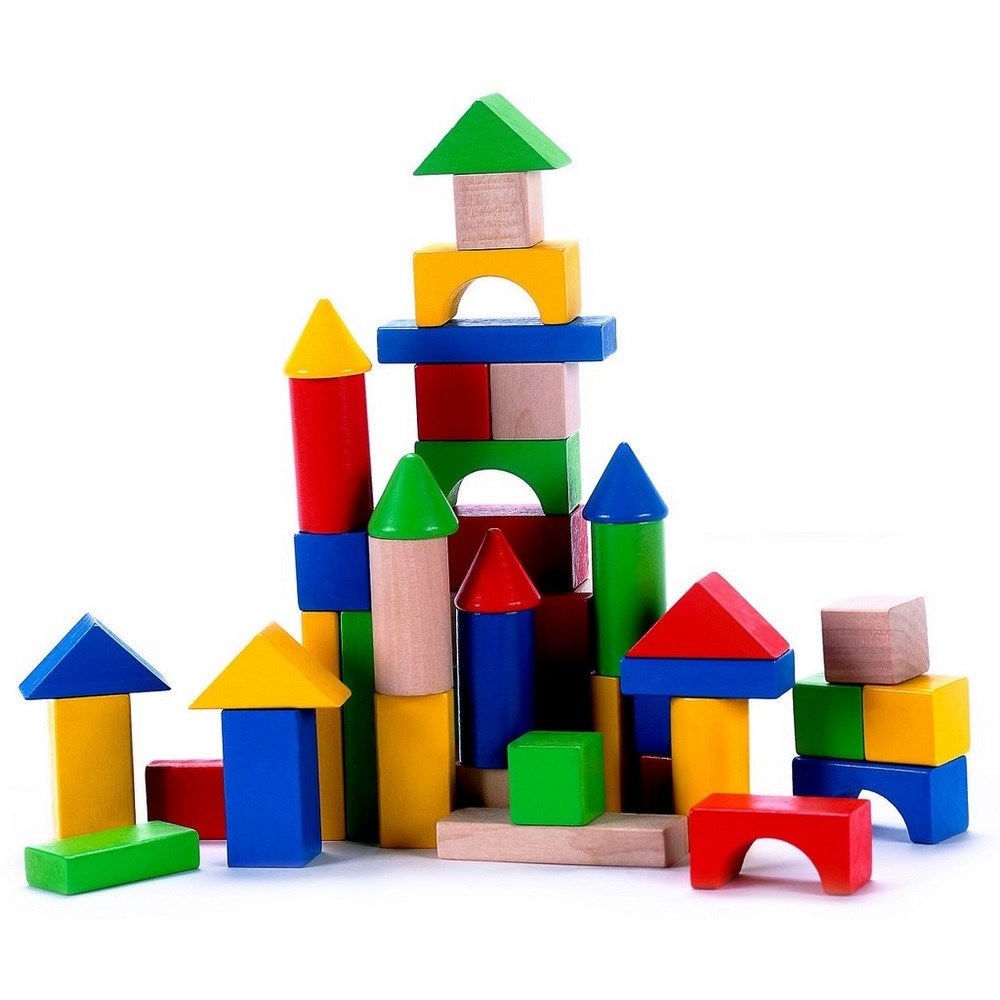 Drevené kocky vo vedierku, 50 ks