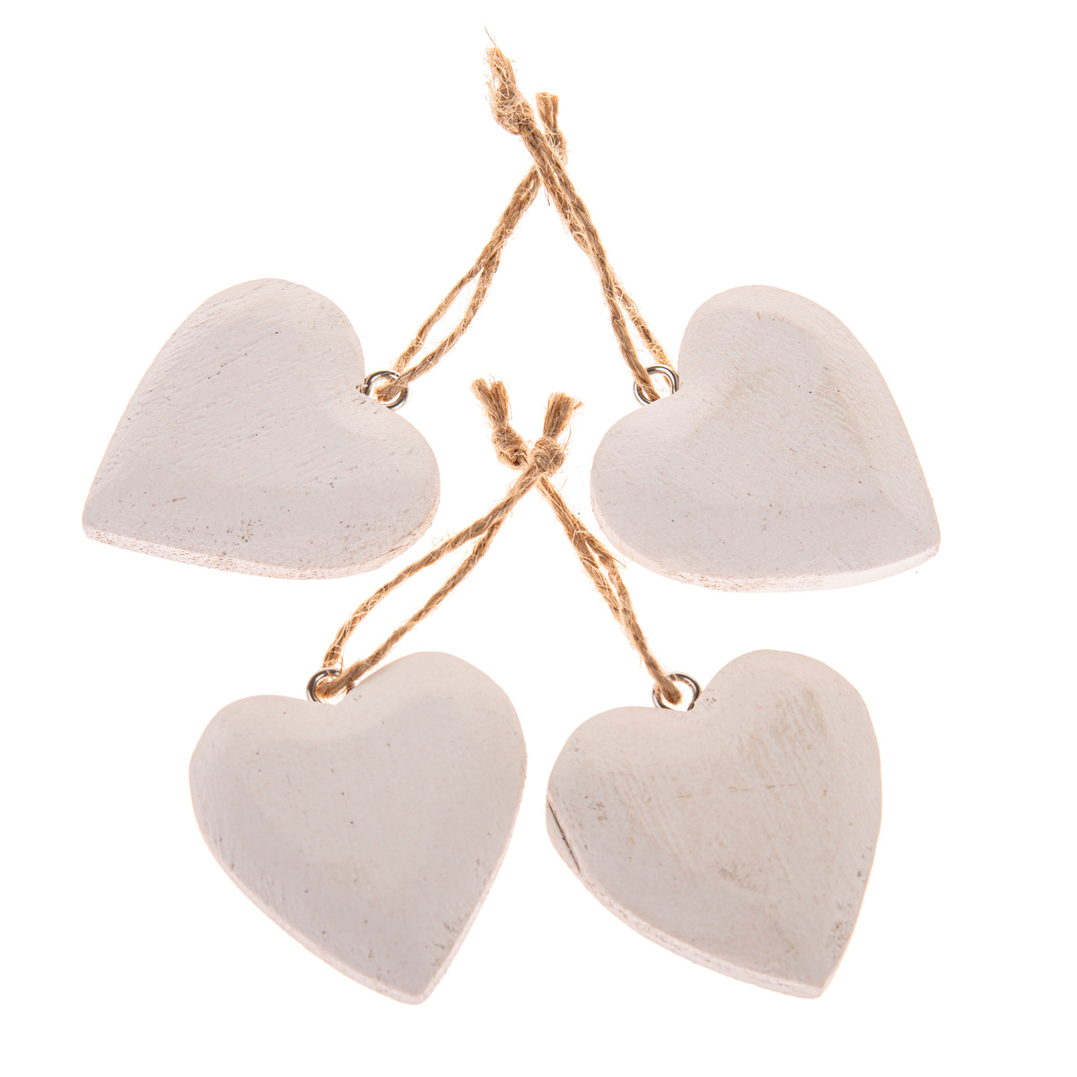 Drewniane zawieszki w kształcie serca, zestaw 4sztuki, białe