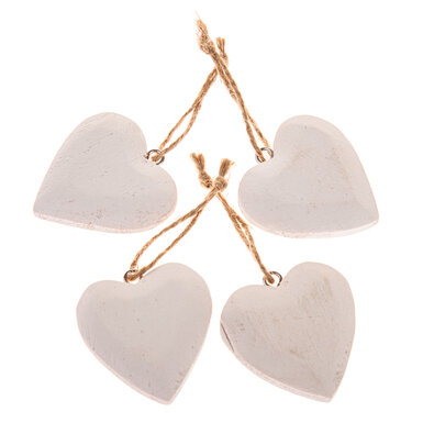 Дерев'яне підвісне серце, набір 4 шт., біле