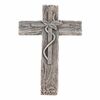 Decorație funerară Cruce cu frunze, imitație delemn, poliresină, 11 x 21 x 2 cm