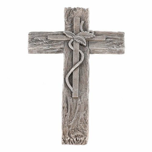 Пам'ятна прикраса Хрест з листям, імітація дерева,полірезин, 11 x 21 x 2 см