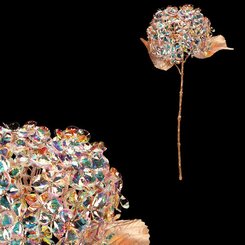 Hortensie artificială tăiată, floare multicoloră,aurie, 60 cm