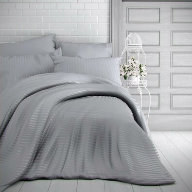 Kvalitex Satenska posteljnina Stripe svetlo siva ,220 x 200 cm, 2 kosa 70 x 90 cm