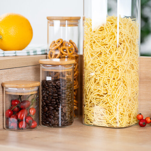 4Home Sklenená dóza na potraviny s vekom Bamboo, 2000 ml