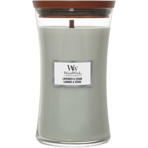 Lumânare parfumată vază mare WoodWick Lavender & Cedar, 609 g