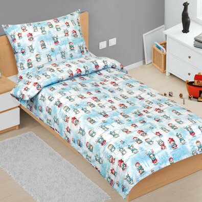 Bellatex Lenjerie de pat din bumbac pentru CrăciunAnimale în iarnă, 140 x 200 cm, 70 x 90 cm