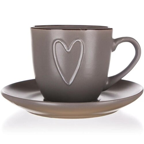 Ceașcă cu farfurie Banquet HEART 260 ml, maro, 6 buc