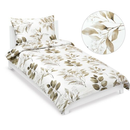 Bellatex Saténové obliečky Listy hnedá, 140 x 220 cm, 70 x 90 cm
