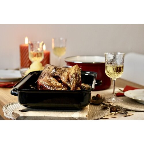 Belis Emaliowany brytfanna podwójna z żebrowaniem i uchwytami bocznymi, 40 cm